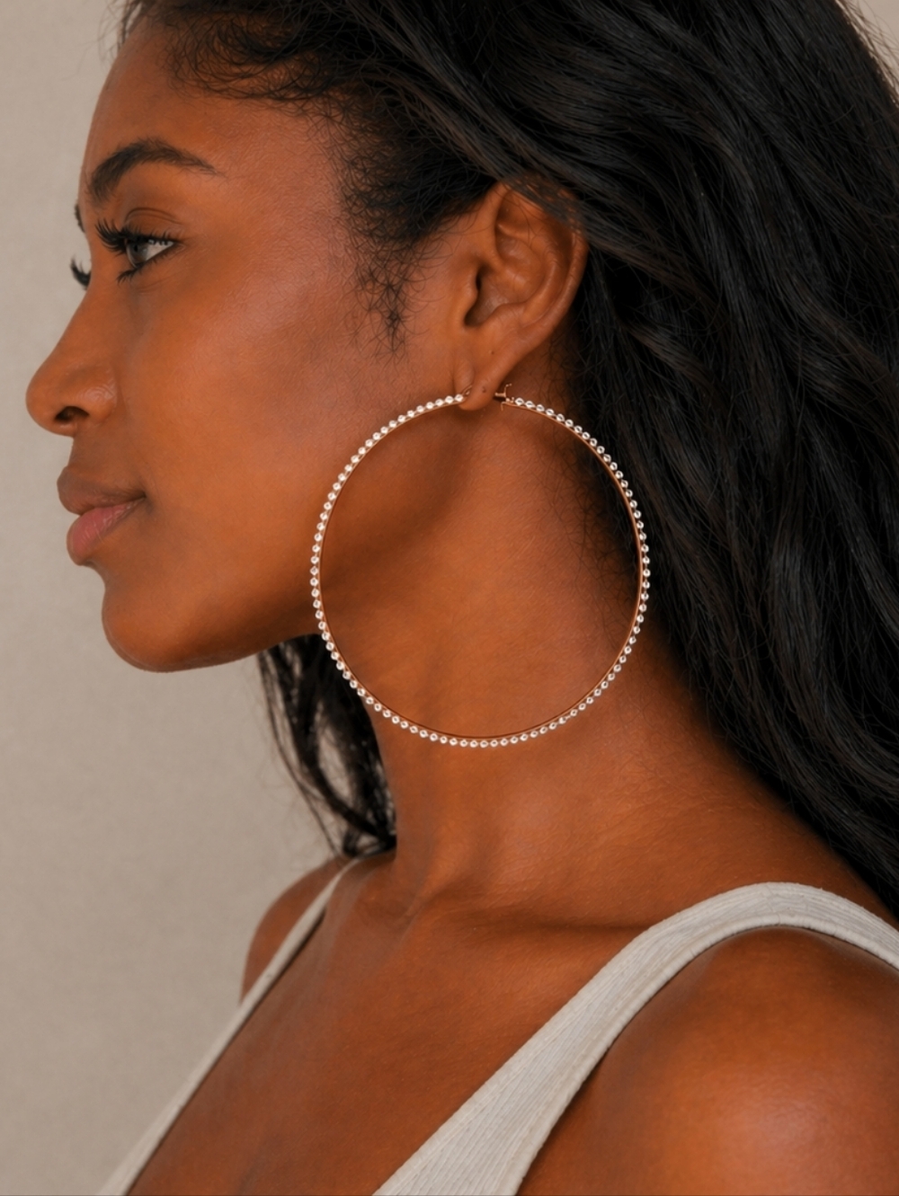 Gold Pavé Rhinestone Hoop Earrings 12cm Large Statement Sparkly Hoops